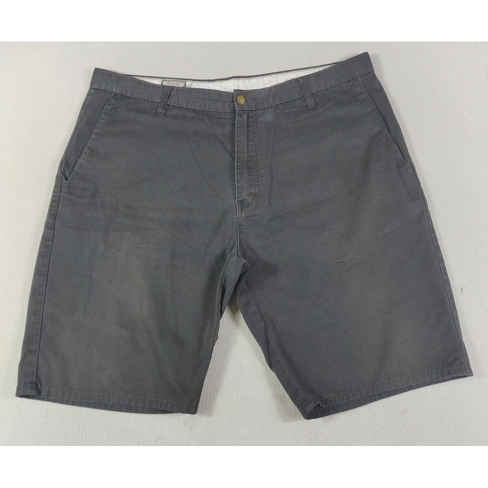 Volcom Corp Chino Shorts Mens 38 Black Canvas Casual Logo Pockets Skater Grunge